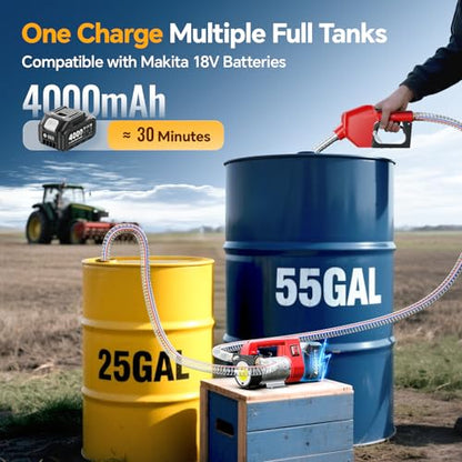 TaskStar Fuel Transfer Pump Battery Powered, 12GPM Diesel Kerosene Transfer - color: 18V 12GPM Cordless, Single Battery