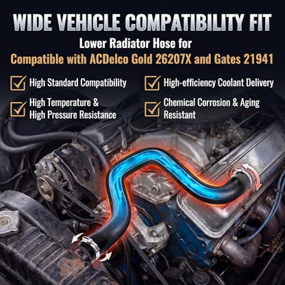 Lower Radiator Hose Compatible with ACDelco Gold 26207X/Gates 21941,2 Clip