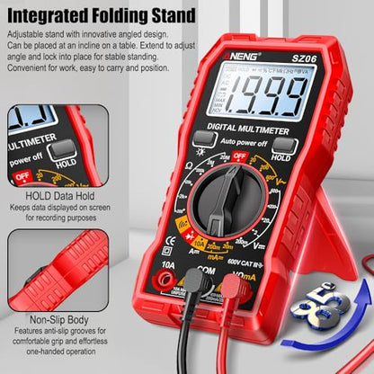 Digital Multimeter Voltage Tester, TRMS 2000 Counts Volt Meter; Fast and Accurately Measures AC/DC Voltage & Current, Resistance, Diode, Continuity and NCV - Red