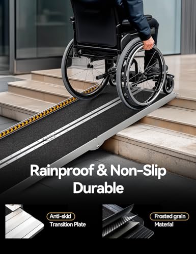 FACHNUO 5FT Portable Wheelchair Ramp for Home Steps, with Support Legs - size: 5FT(Using height 5-15'')