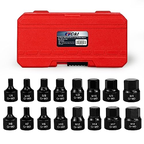 C&T 16 Piece 3/8-Inch Drive Low Profile Impact Hex Driver Set, SAE & Metric