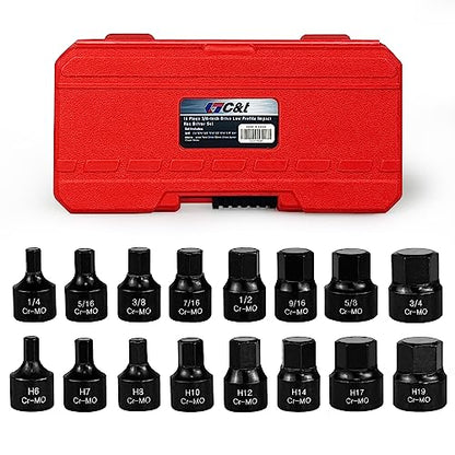 C&T 16 Piece 3/8-Inch Drive Low Profile Impact Hex Driver Set, SAE & Metric