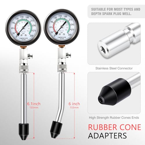 DNA Motoring 8PCS Compression Gauge Compression Tester Kit with M10 M12 M14 M18 Adapters for Car Truck ATV Motorcycle, TOOLS-00334 - style: Cylinder Leak Down Tester