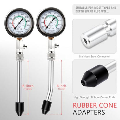 DNA Motoring 8PCS Compression Gauge Compression Tester Kit with M10 M12 M14 M18 Adapters for Car Truck ATV Motorcycle, TOOLS-00334 - style: Cylinder Leak Down Tester