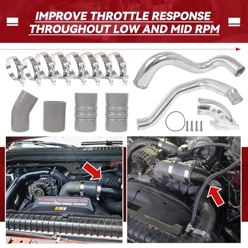 Turbo Intercooler kit Pipe Boot and Intake Elbow for 2003-2007 Ford F250 F350 F450 F550 Super Duty Intercooler Pipe Boot kit 6.0L Powerstroke Diesel-Silver - color: Sliver