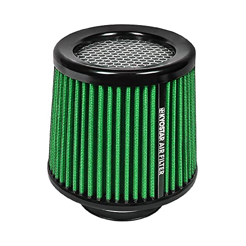 KYOSTAR Universal 3" (76mm) High-Flow Air Filter, Reusable Cone Cold Air Intake, High Performance, Washable, Clamp-On Car High Flow Dry Air Kit, Flange Diameter: 3 Inch, Filter Height: 6.4 Inch, Green - color: 3" (76mm), Green