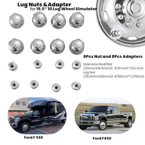 8 Pcs Lug Nuts for Ford F350/E450/F450/F550 (19.5, Inches, 8 Pcs for Ford F450/550 19.5" Wheel Simulator)