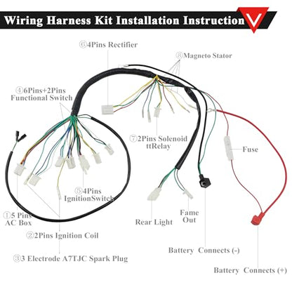 PRO BAT Mini ATV Complete Wiring Harness Kit 2-Coil Starter AC 5-Pin CDI - color: Orange Spark Plug