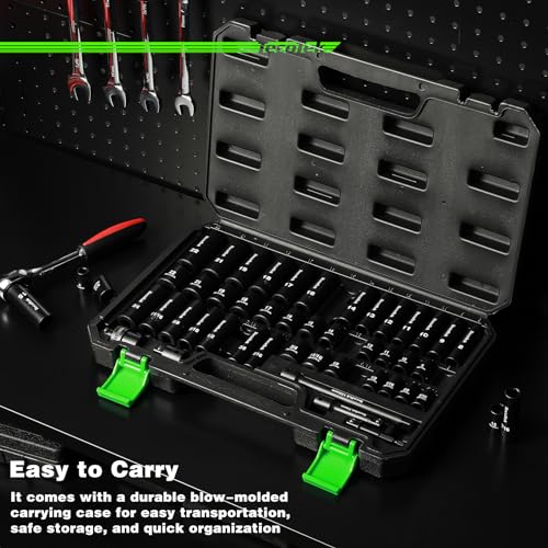 TecoTek 3/8" Drive Impact Socket Set, 49-Piece SAE (5/16"-3/4") and Metric (8mm-22mm), 6 Point, Cr-V, Extension Bars, 1/2" F to 3/8" M Reducer, Universal Joint and Power Drill Adapter - style: 3/8" Drive 49pcs Impact Socket Set