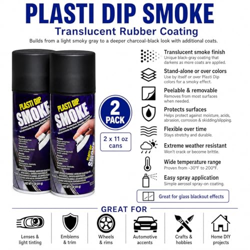 Plasti Dip Smoke 11 oz Spray 2 Pack, Translucent Black-Gray Rubber Coating, Peelable Flexible Protective Finish for Light Tinting, Glass Blackout, Wheels, Trim & DIY Projects