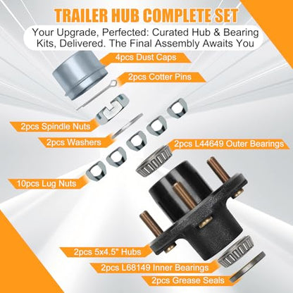 2 Sets 3500Lbs Axle Trailer Hub Kit 5 Bolt 4.5",5 Lug Trailer Hub Fit 1-1/16" to 1-3/8" Trailer Tapered Spindle,Boat Trailer Hubs 5 Lug,Trailer Wheel Hub Kit(Not fit Straight Spindle) - style: 5 on 4.5" Trailer Hub Kit for 3,500 lb Axle