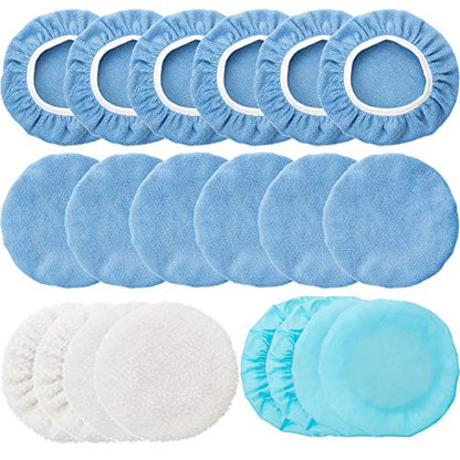 Mudder 20 Pcs 5-6 Inch Car Orbital Buffer Pads Polisher Bonnet, Blue - color: Blue, size: 5-6 Inch