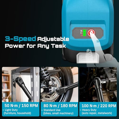 Seesii 3/8" Extended Cordless Electric Ratchet Wrench 3-Speed for Auto DIY - size: Extended 6 Inch