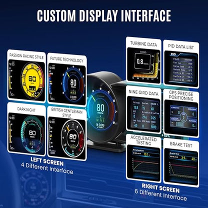 Heads Up Display for Cars – All in One HUD Dashboard Windshield Mount Car Display Screen with 100+ Digital Gauges Includes Temperature, Digital Speedometer, RPM Meter, Fuel, Plug and Play Display