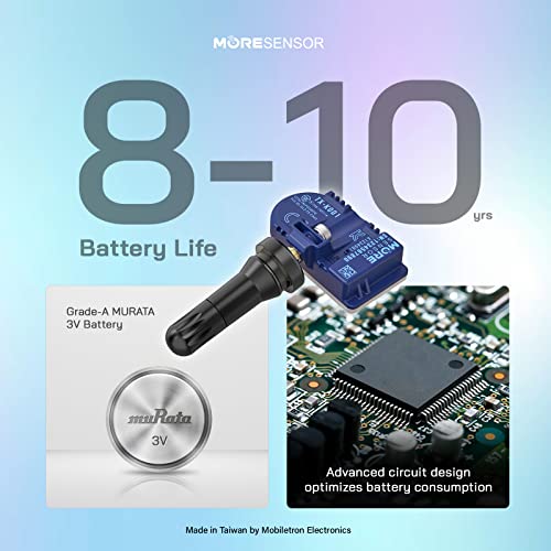 MORESENSOR Compact PRO Series Dual Frequency Universal Programmable TPMS Tire Pressure Sensor 10-Pack | 315 + 433 MHz | Snap-in Rubber Valve | TX-K002-BL-10