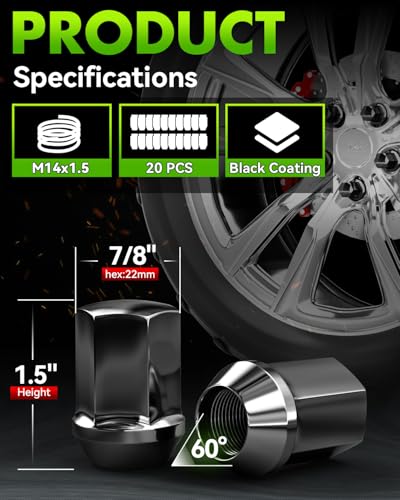 20PCS M14x1.5 Lug Nuts Black Replacement for 2012-2018 Ram 1500 - size: Black