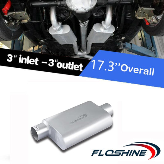 Universal Mufflers Dual Chamber 3" offset inlet (ID) 3" center outlet (ID) Performance Automotive Muffler Exhaust FH43041 - size: 3"