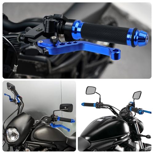 DREAMIZER Universal 7/8" 22mm Motorcycle Handlebar Brake Master Cylinder Clutch Levers CNC Left & Right Set + Hand Grips Compatible with Harley Honda Kawasaki Yamaha Suzuki (Blue) - color: Blue