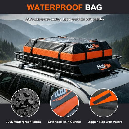 Roof Mount Cargo Carrier Basket & 15 Cu Ft. Waterproof Cargo Bag - size: 15 Cubic feet
