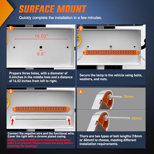 Nilight LED Tail Light 17" Amber Running Turn Signal Lights W/Chrome Bezel - color: 2Pcs 17" Amber 40LED w/chrome bezel