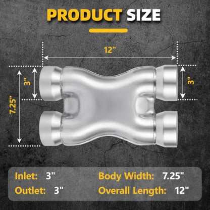 A-KARCK X Pipe 3 Inch, Universal Dual 3" Inlet/Outlet, 12" Overall Length Stainless Steel Crossover X-Pipe, Polished Surface and Weld-On Design, Universal for Car Truck - size: 3 Inch, style: X Pipe-B