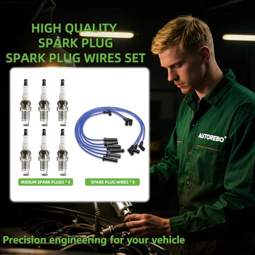 Set of 6 PCS Ignition Spark Plug Wires 671-6064 51032 RC-GMX086 & 6 Iridium Spark Plugs Set Compatible with Pontiac Bonneville Buick LeSabre Lucerne Park Avenue Oldsmobile 88 LSS 3.8L V6 1999-2005 - size: 51032