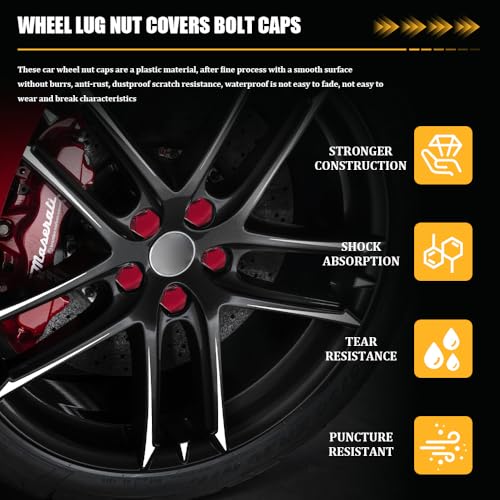 20PCS Lug Nut Covers, Bolt Covers Caps, 17mm Hexagonal Nut Covers with Removal Tool, Plastic Wheel Bolt Dust Caps Covers Auto Accessories Universal for Most Car Lug Nut Caps (Red, 17mm) - color: Red, size: 17mm
