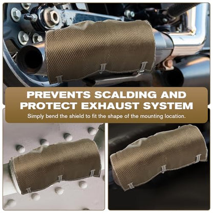 Exhaust Heat Shield with Gloves 6" x 12", Titanium Pipe Shield for Motorcycle, Components, Hoses, Lines, and Electrical Wiring, Two-Layer Exhaust Wrap Pipe Heat Shield Protection up to 1350°F