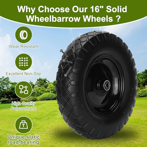 Upgraded 4.80/4.00-8 Flat Free Wheelbarrow Wheels with 5/8" & 3/4" Bearing - color: black+black