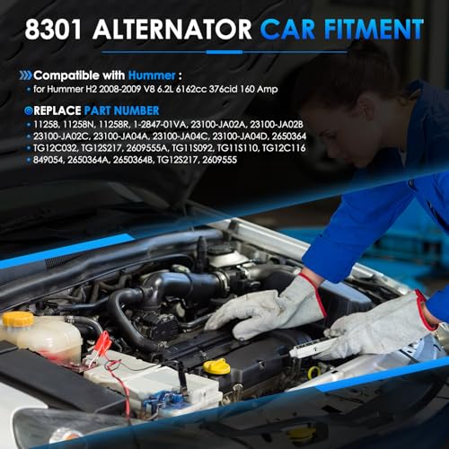 8301 Car Alternators Fit for GMC Yukon Sierra, for Chevy Tahoe Suburban Silverado 1500/2500 Avalanche, for Cadillac Escalade Automotive Replacement Alternator 15093928 15905871 ADR0369 - size: #8301 Alternator