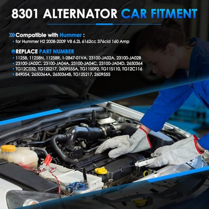 8301 Car Alternators Fit for GMC Yukon Sierra, for Chevy Tahoe Suburban Silverado 1500/2500 Avalanche, for Cadillac Escalade Automotive Replacement Alternator 15093928 15905871 ADR0369 - size: #8301 Alternator