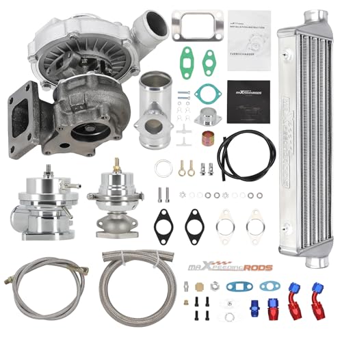 maXpeedingrods T04E T3 T4 Turbo Turbocharger Kit 400HP with Wastegate + Oil Feed Return Line Kit