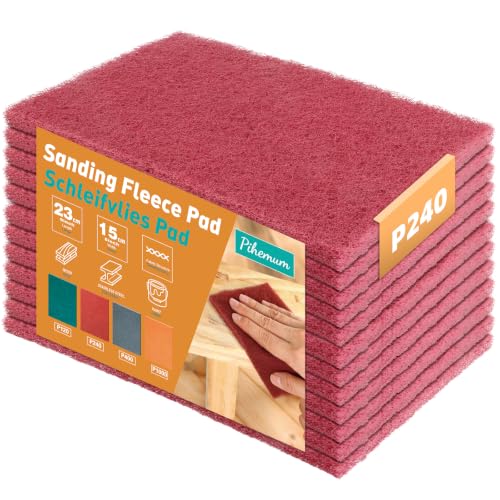 12 Pack 6" x 9" General Purpose Scuff Pads, Red 240 Grit – Non-Woven Hand Automotive Sanding Pads for Scuffing, Scouring & Paint Surface Prep – Thick Design for Auto Body, Woodworking & Metal - color: Red P240*12pcs