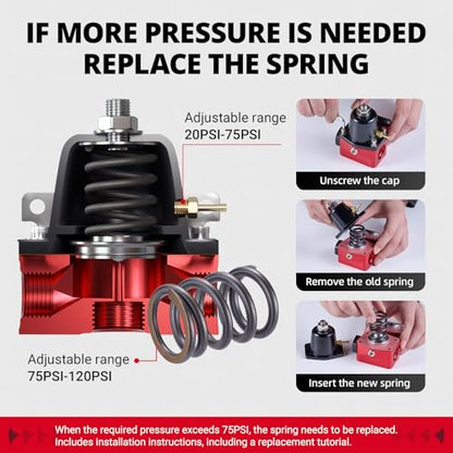 EVIL ENERGY Fuel Pressure Regulator (20-75PSI, 75-120PSI), 6AN EFI Adjustable - color: Red