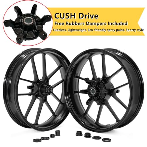 TOFR 17" Supermoto CUSH Drive Wheels Set for Honda CRF250R CRF450R 14-24 - color: Black, size: Front Rear 14-24