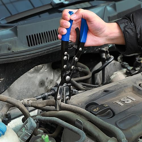3-Pack Hose Pinching Pliers Set, Automatic Locking Ratcheting, Pinch Off Pliers for Flexible Hoses, Automotive, Gas Lines, Radiator, Brake, Coolant, and Fuel Systems (Blue, 3 Sizes)