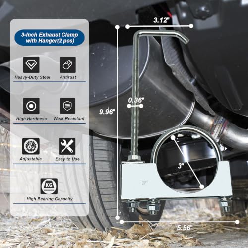 3" Exhaust Clamp With Hanger One-Piece Muffler Hanger, Pack of 2 - size: 3"-2 PACK（One-Piece)