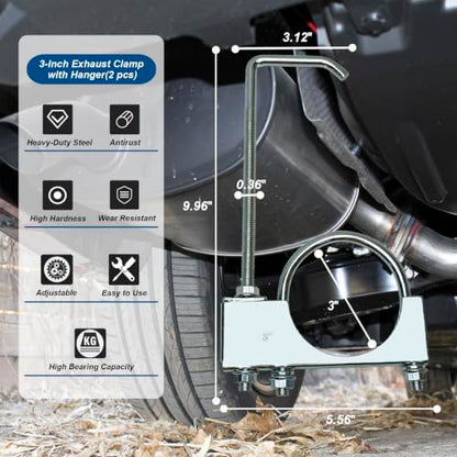 3" Exhaust Clamp With Hanger One-Piece Muffler Hanger, Pack of 2 - size: 3"-2 PACK（One-Piece)