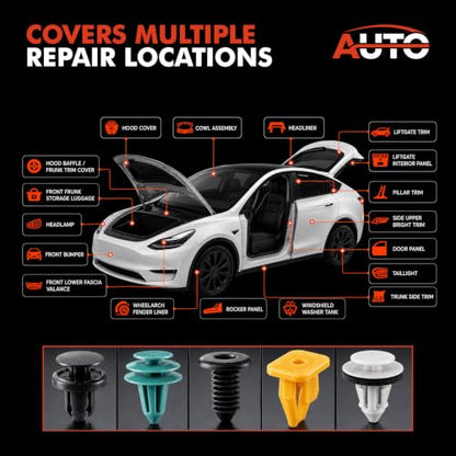 369Pcs Body Trim Clip Assortment Kit for Tesla Model 3 Model Y Car Retainer Clips Push Rivets Fasteners for Bumper Fender Liner Door Panel Liftgate Interior Exterior Trim Replacement