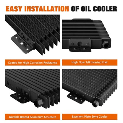 LPD47391 Low Pressure Drop 40k Transmission Oil Cooler Compatible with Tru Cool Heavy Duty 40,000 GVW Max Trans Cooler with Mounting Hardware (Black) - color: Black