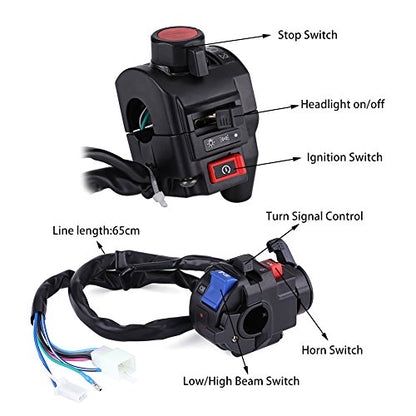 Keenso 7/8inch Motorcycle Handlebar Switch,12V Headlight Turn Horn High Low Beam Start Stop Switch