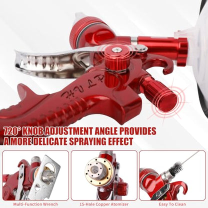 HVLP Spray Gun with Disposable Paint Cups Kit for Car Painting - color: red