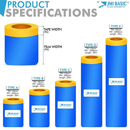 Pre-Taped Masking Film for Car Painting – 26 Inch x 65 Feet Tape and Drape - size: 25 Inch - 1RL