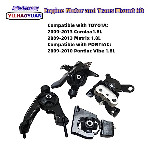Yllhaoyuan Complete Engine Mount Set of 4 Compatible with - size: 2009-2013 Corolla 1.8L