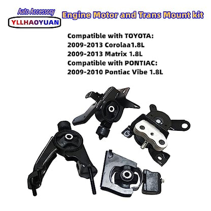 Yllhaoyuan Complete Engine Mount Set of 4 Compatible with - size: 2009-2013 Corolla 1.8L