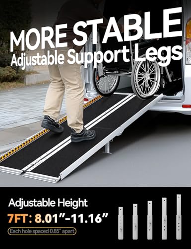 FACHNUO 7FT Portable Wheelchair Ramp for Home Steps, with Support Legs - size: 7FT(Using height 7-21'')
