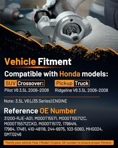 Starter Motor 17964N Fit for Honda Pilot Ridgeline 2006-2008 3.5L - size: 17964N