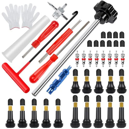 45PCS Tire Valve Stem Tool Kit – Replace Valve Stems Without Removing Tire, Complete Valve Core Removal Tool Set with TR412 TR413 TR414 for Car Motorcycle ATV Truck