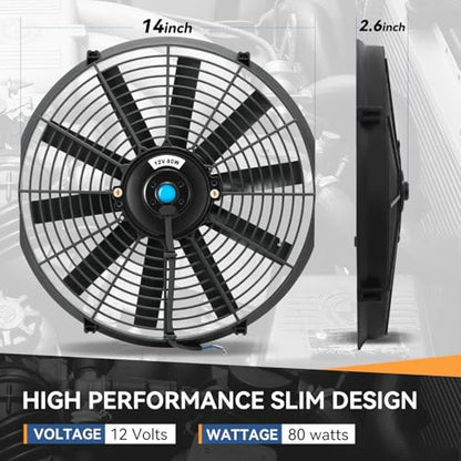 Auto Dynasty 14 inch Universal 12V Electric Radiator Cooling Fan Kit, Black - color: Black, size: 14 Inch Diameter