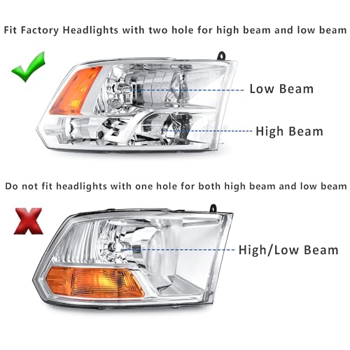 Headlights Assembly Replacement for 2009-2018 Dodge Ram 1500 - color: Chrome Housing Amber Reflector